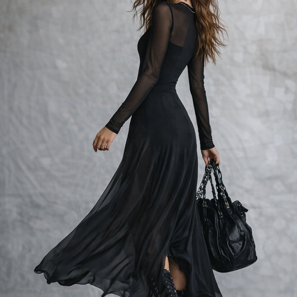 Vestido Elegante de Tul Negro – Edición París