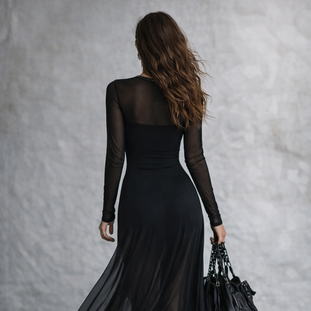 Vestido Elegante de Tul Negro – Edición París